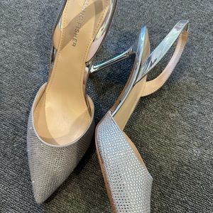 OFFERS✅️Marc Fisher Silver Sparkle Sling Pump Heels